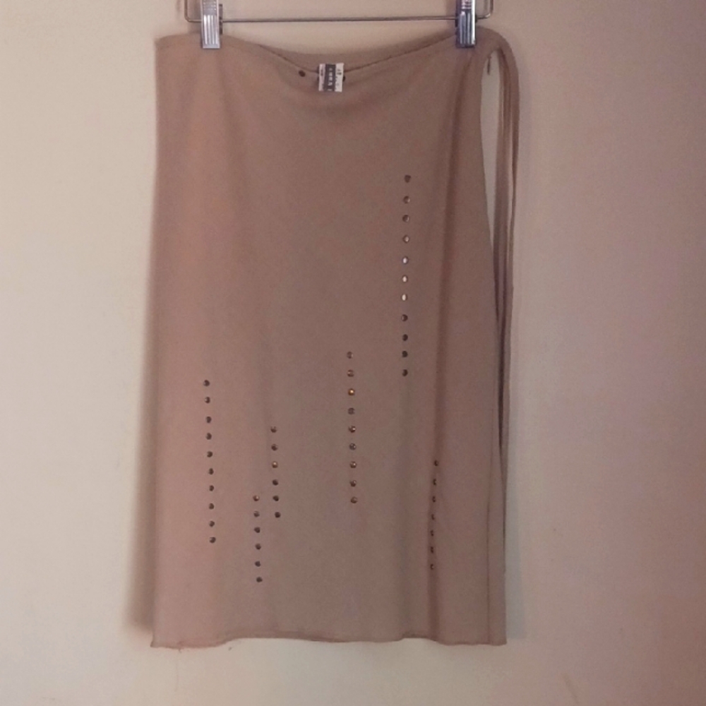 Anna Huling Tan, Stretch Wool Studded Skirt
